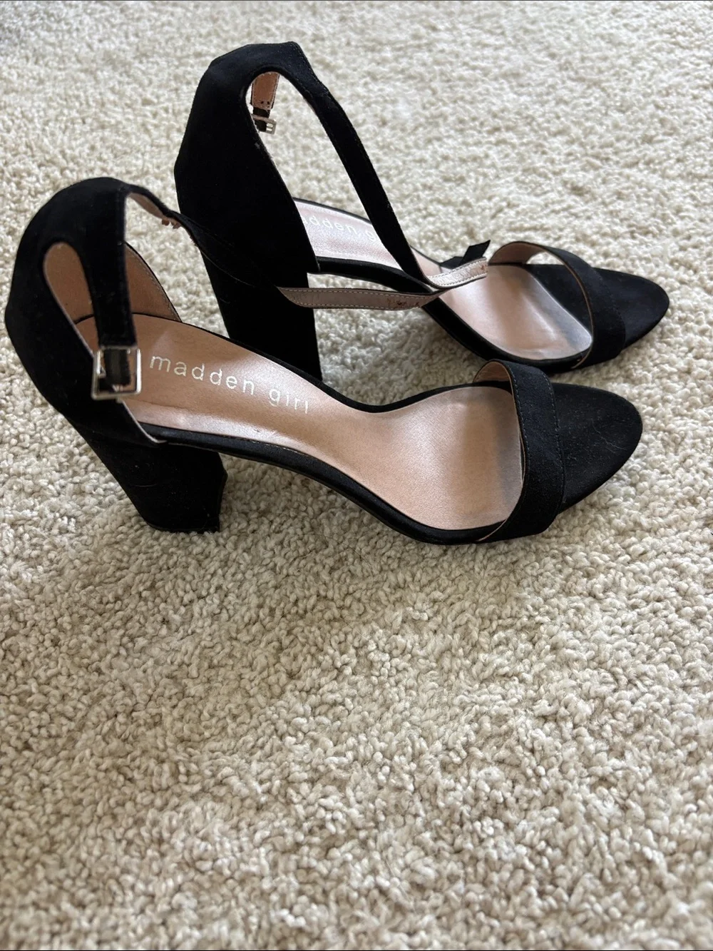 Madden Girl Black Suede Ankle-Strap Open-Toe Heels